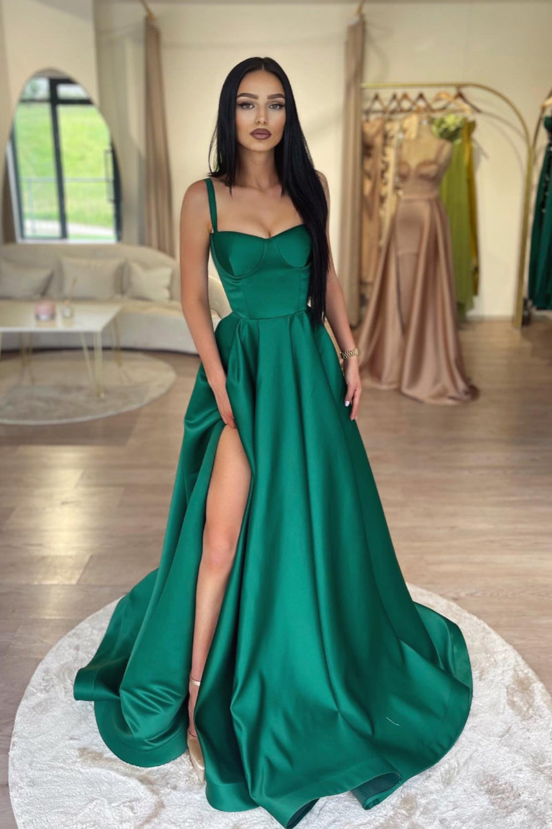 L2001 - Square Neck Sleeveless Ruched Satin A-Line Long Evening Prom D